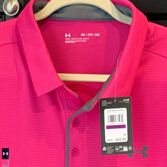 Under Armour Tech Polo NWT 2XL Pink Grey Golf - Picture 1 of 8